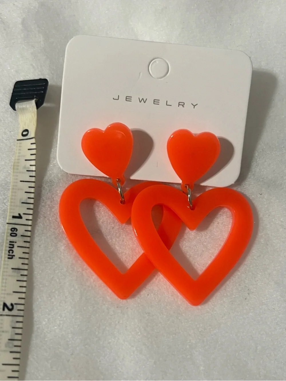 5/$25 Neon Coral Acrylic Double Heart Drop Earrings – Brand New